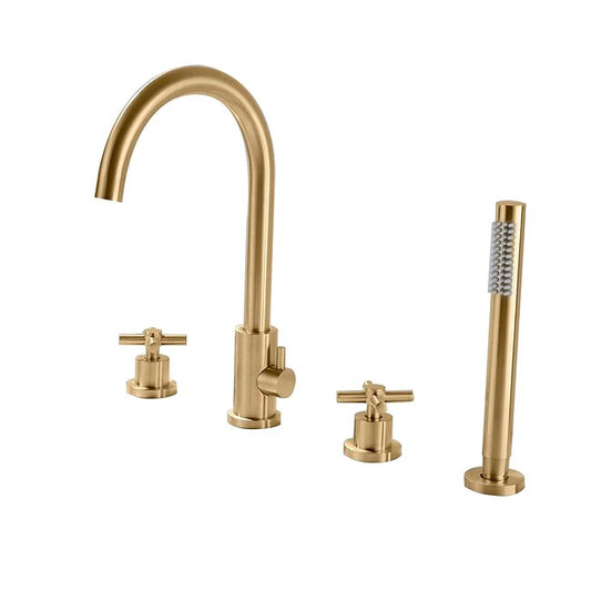 Mineral Mercantile Bathtub Faucet - Contemporary Nickel Brushed Roman Tub Brass Valve Bath Shower Mixer Taps / Two Handles Four Holes #7909476