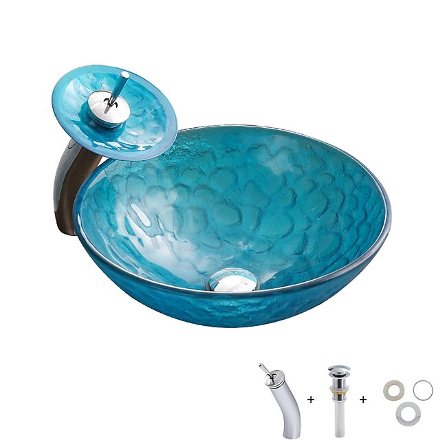 Mineral Mercantile Bathroom Sink / Bathroom Faucet / Bathroom Mounting Ring Vanity Wash Basin - Tempered Glass Round Vessel Sink #8610112