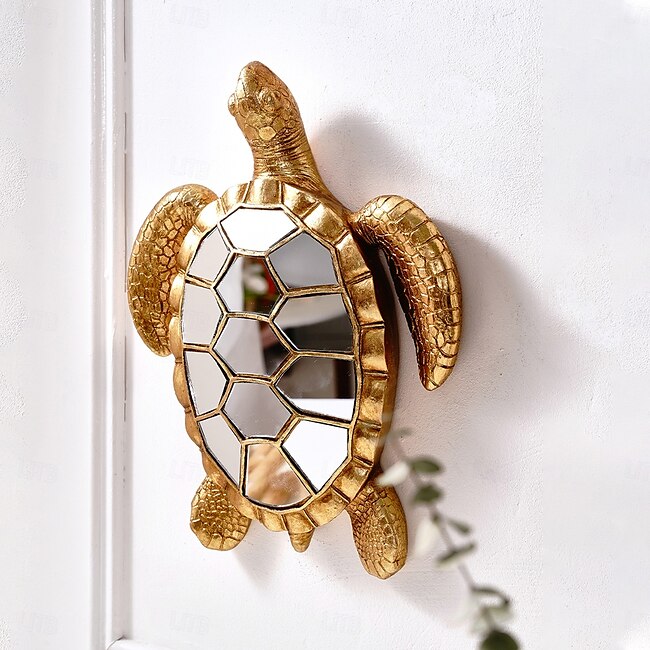 Mineral Mercantile Mirror Surface Sea Turtle Wall Decor – Resin Animal Art Hanging with Embedded Glass Mirror, Unique Home Decoration for Ocean Lovers, Party Accents, and Aquarium-Themed Wall Decor #10884751