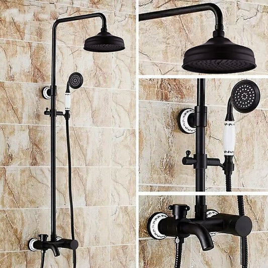 Mineral Mercantile Shower Faucet,Shower System Set,Brass Rainfall Antique Oil-rubbed Bronze Shower System Ceramic Valve Two Handles Three Holes Bath Shower Mixer Taps with Hot and Cold Switch #5784594