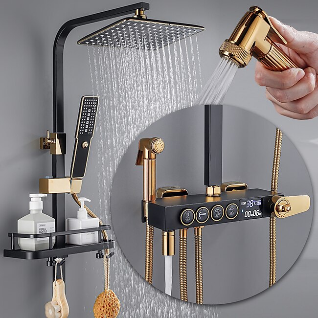 Mineral Mercantile Shower Faucet,Shower System/Rainfall Shower Head System/Thermostatic Mixer valve Set Handshower Included pullout Rainfall Shower Electroplated Mount Outside Bath Shower Mixer Taps #8231064