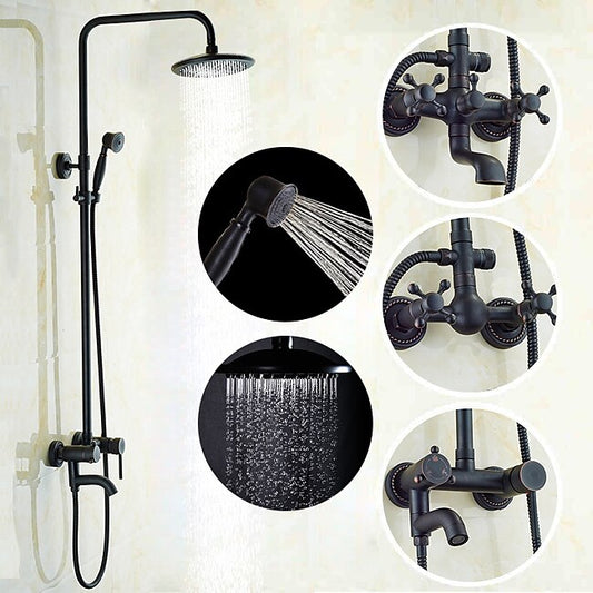 Mineral Mercantile Vintage Shower Faucet Set, Shower System 8" Rainfall Shower Head System Kit, Handshower Included  Rainfall Shower Antique Style Country Electroplated Mount Outside Brass Valve Bath Shower Mixer Taps #8719127