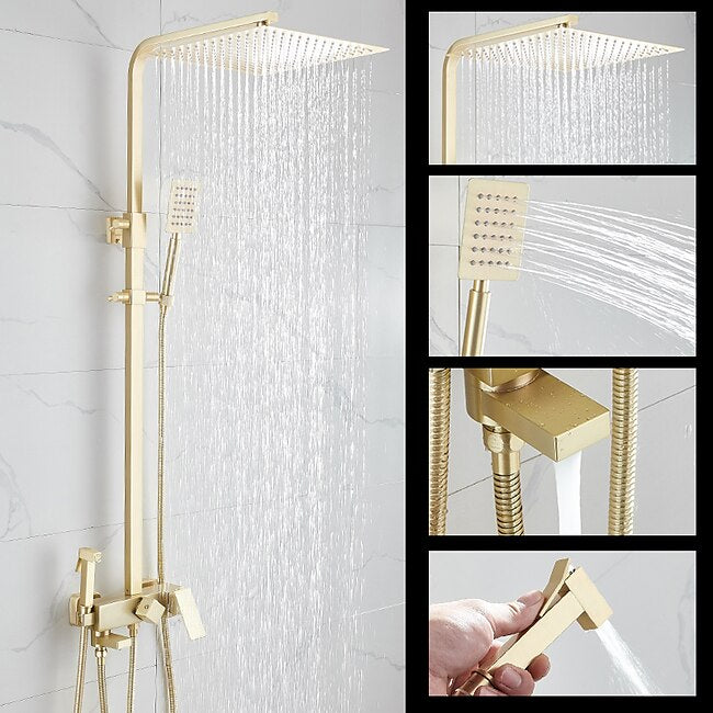 Mineral Mercantile Shower Faucet,Shower System Rainfall Shower Head System Body Jet Massage Set - Handshower Included pullout Rainfall Shower Antique Vintage Style Nickel Brushed Mount Inside Ceramic Valve #9267471