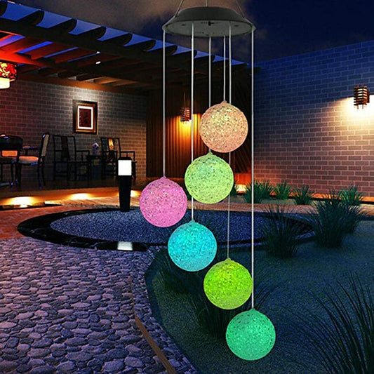 Mineral Mercantile Outdoor Solar Lights Waterproof Colorful LED Ball Light Outdoor Hanging Lamp Balcony Garden Patio Room Decoration Wind Chime Light IP65 LED Solar Garden Light #8616025