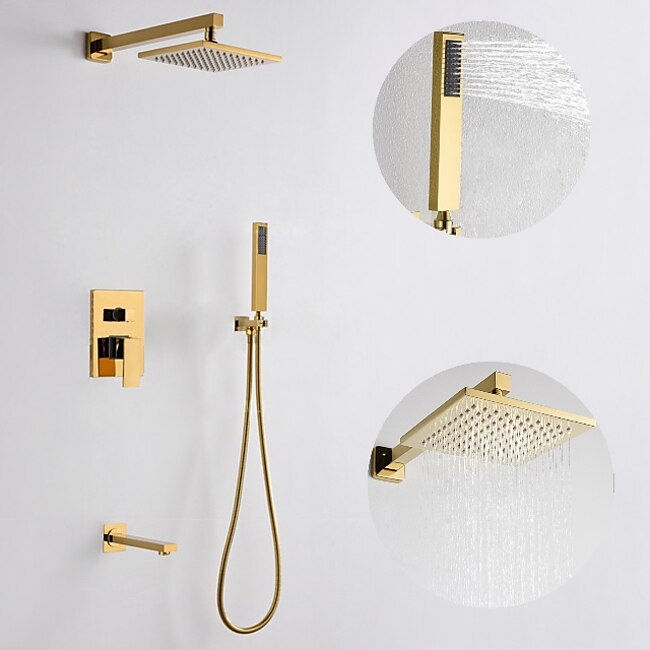 Mineral Mercantile Shower Faucet,8 Inch Gold Shower Faucets Sets Complete with Stainless Steel Shower Head, Solid Brass Handshower, and Rotary Nozzle Wall Mounted Installation Rainfall Shower Head System #7973986