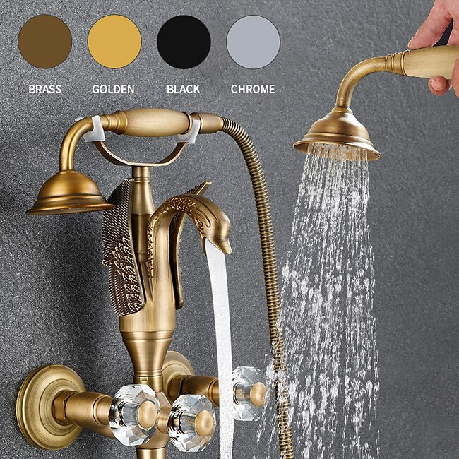 Mineral Mercantile Bathtub Faucet - Contemporary Antique Brass Wall Installation Brass Valve Bath Shower Mixer Taps #8700861