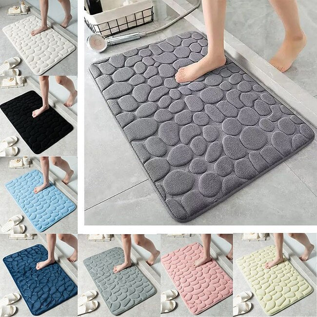 Mineral Mercantile Cobblestone Embossed Bath Mat Non-slip , Memory Foam Pad, Washable Bath Rugs, Rapid Water Absorbent, Non-Slip, Washable, Thick, Soft And Comfortable Carpet For Shower Room #9439696