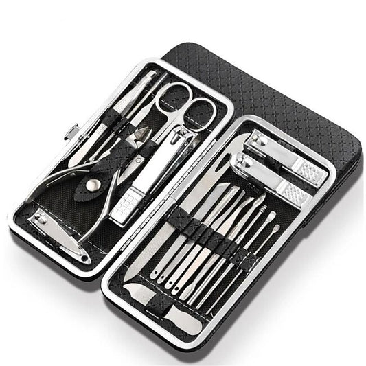 Mineral Mercantile 19 in 1 Stainless Steel Manicure Set For Foot Fitting Set Professional Pedicure Kit Nail Scissors Grooming Kit with Leather Travel Case for Women and Men #9526835