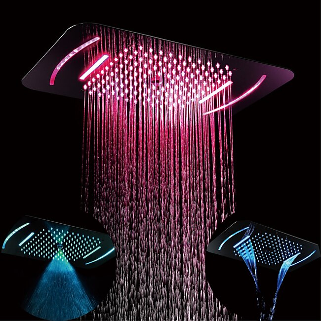 Mineral Mercantile Shower Faucet,LED Shower Head Chrome finished 58x38cm SUS304 3 Function Rainfall Waterfall Mist Ceiling Mounted light remote control Shower Faucet #7263337