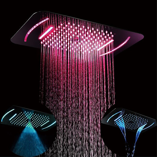 Mineral Mercantile Shower Faucet,LED Shower Head Chrome finished 58x38cm SUS304 3 Function Rainfall Waterfall Mist Ceiling Mounted light remote control Shower Faucet #7263337