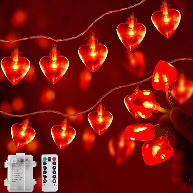 Mineral Mercantile Valentine Lights Heart Shape 3m String Lights 20leds with Remote Controller Romantic Fairy Garland Lamp for Wedding Holiday Party Indoor Outdoor Decor #9422534