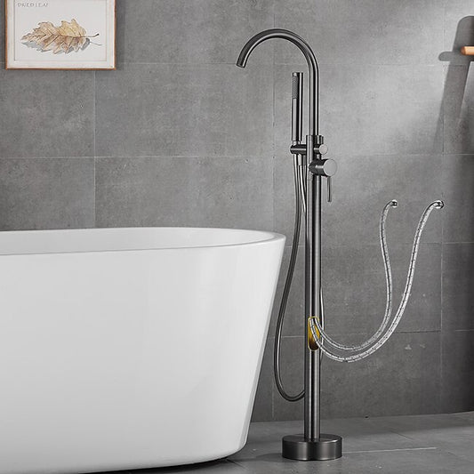 Mineral Mercantile Bathtub Faucet Floor Mount Freestanding Tub Filler Brass High Flow Shower Faucets with Handheld Shower Mixer Taps Swivel Spout(Gun Grey) #9406499