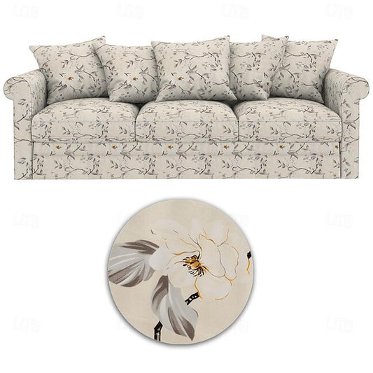 Mineral Mercantile 100% Cotton Sofa Cover Floral Quilted Slipcovers and Throw Pillow Cases Set with 5 Sofa Cushion Cover  GRONLcover LITB PRIME cover #10256889