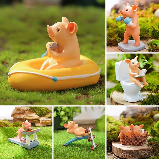 Mineral Mercantile Mini Pig Animal Statue, Waterproof Resin Hand-Painted Garden Decor, Small Pig Figurine for Home, Yard, Patio, Bonsai Landscaping, Miniature Animal Ornament for Indoor and Outdoor Decoration #11762944