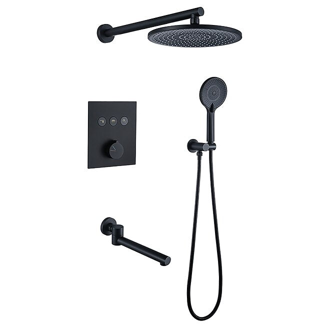 Mineral Mercantile 10 Inch Round Shower Faucets Sets,3-Function Matte Black / Chrome Complete with Brass Shower Head and Solid Brass Handshower Mount Inside Rainfall Shower Head System #9081614