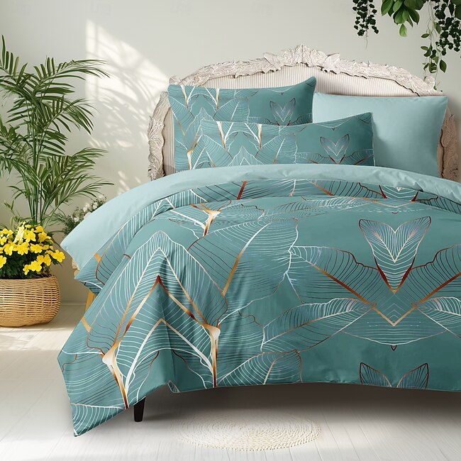 Mineral Mercantile Palm Leaf Duvet Cover Full Size Bedding Set Bed Sets Quilt Cover Soft Lightweight Comforter Cover with 2 Pillowcases for Summer Spring Tropical Plants Hawaii Pink Blue Mint #13351373