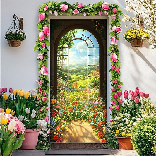 Mineral Mercantile Landscape Door Decorations Door Covers Flowers Window Door Tapestry Door Curtain Decoration Backdrop Indoor/Outdoor Door Banner for Front Door Farmhouse #18192322