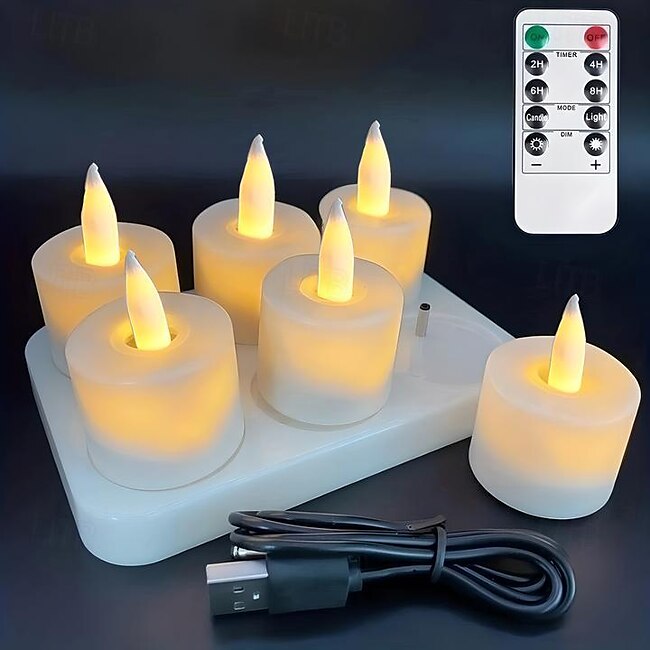 Mineral Mercantile 6pcs Rechargeable LED Flameless Candles - Battery Operated Votive Tea Lights for Pumpkin, Valentine's Day, Thanksgiving, and Wedding Decorations #9720783