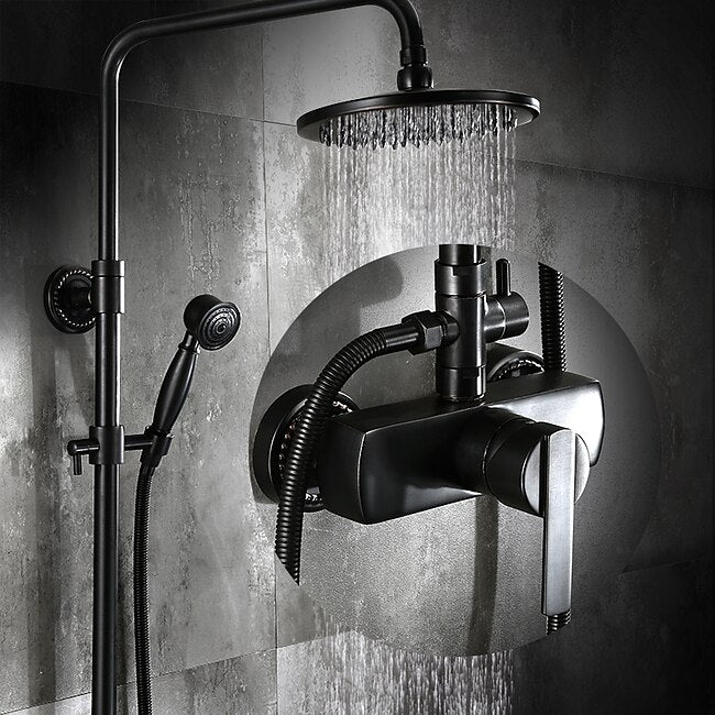 Mineral Mercantile Shower Faucet,Shower System Set Antique Oil-rubbed Bronze Ceramic Valve Bath Shower Mixer Taps/Brass/Single Handle Three Holes #5823280