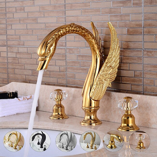 Mineral Mercantile Widespread Bathroom Sink Mixer Faucet, 2 Handle 3 Holes Basin Taps Swan Noble Luxury Golden and Oil-rubbed Bronze Bath Taps #8382967