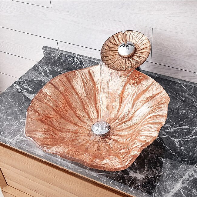 Mineral Mercantile Bathroom Sink Bowl Coral Shell Wash Basin Pop Up Sink Waste Tempered Glass Countertop Basin Glass Basin Tap Bathroom Sink Washbasin #17791646