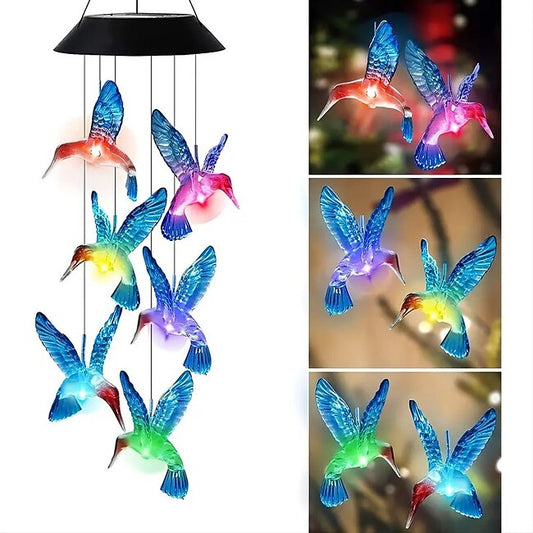 Mineral Mercantile Solar Wind Chimes - Color Changing LED Hummingbird Lights for Garden & Patio Decoration #9551966