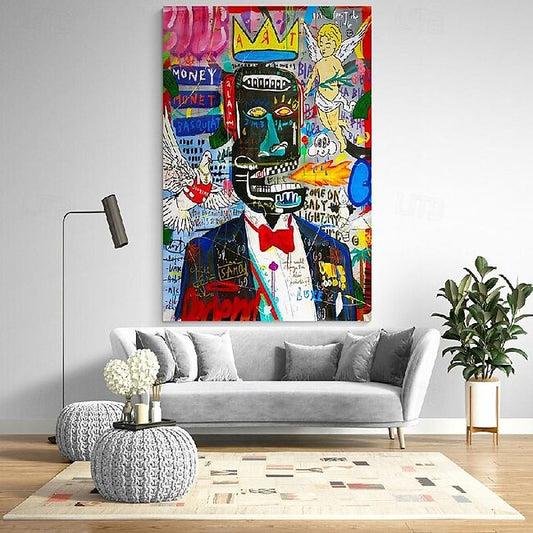 Mineral Mercantile Graffiti art handmade King of street Basquia style Bright painting Large Graffiti Style Wall Art Pop Art Painting on Canvas pop art painting Graffiti artwork painting Ready to Hang Decor #12068477