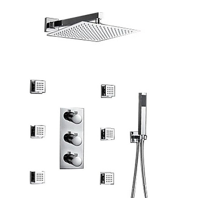 Mineral Mercantile Shower Faucet,12 inch Chrome Shower Faucets Sets Complete with Brass Shower Head and Solid Brass Handshower+Wall MountedRainfall Shower Head System(Contain Bodysprays,Shower Arm,Handshower) #2803402