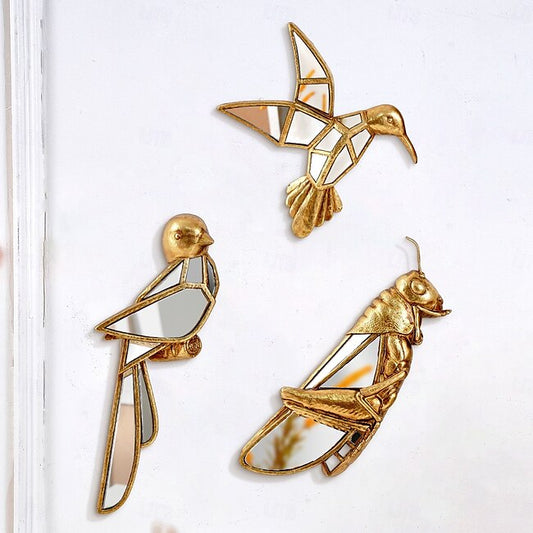 Mineral Mercantile Gold Resin Sparrow and Grasshopper Wall Decor, Mirrored Inlay Design, Unique Hanging Ornament for Bird Lovers, Home, Party, and Zoo Decoration #13050118