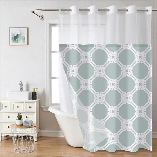 Mineral Mercantile Waffle-Weave Textured Shower Curtain Set with Snap-in Liner and Sheer Window - Water-Repellent Polyester Blend Fabric, Grommet Top, 120 GSM Hotel Quality Spa Style Bathroom Partition - No Hooks Required #15267479