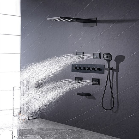 Mineral Mercantile Shower Faucet,Rainfall Shower System 5-Function Thermostatic Mixer valve Body Jet Massage Set Rainfall Shower Multi Spray Shower Waterfall Contemporary Painted Finishes Mount Inside Brass Valve #9209707