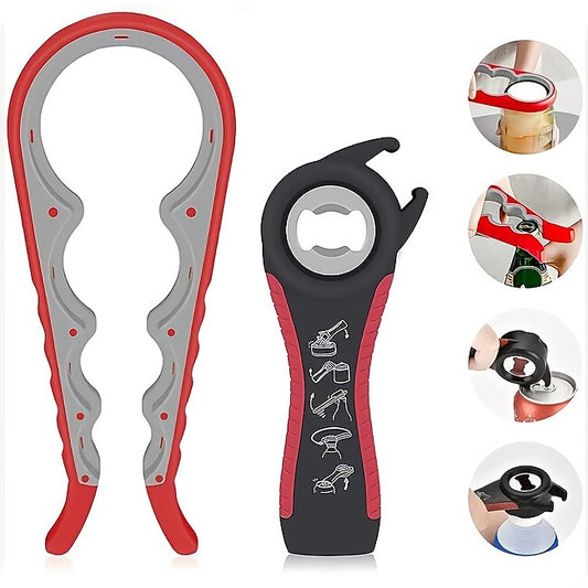 Mineral Mercantile Jar Opener 5 in 1 Multi Function Can Opener Bottle Opener Kit with Silicone Handle Easy to Use for Children Elderly and Arthritis Sufferers #8772241