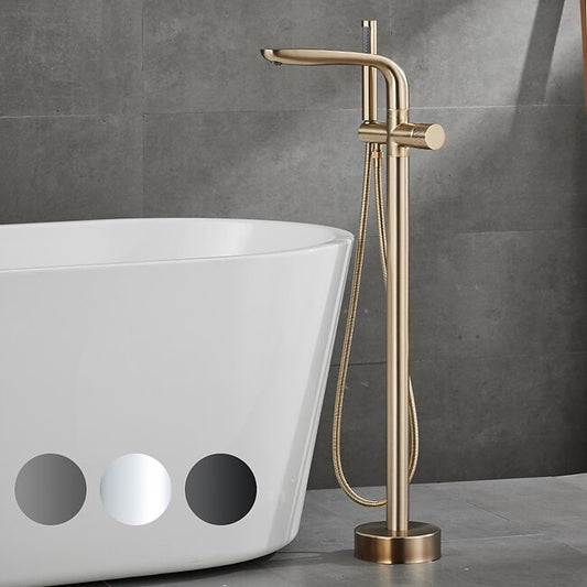 Mineral Mercantile Bathtub Faucet Floor Mount Freestanding Tub Filler Brass High Flow Shower Faucets with Handheld Shower Mixer Taps Swivel Spout(Gun Grey/Brushed Golden) #9407276