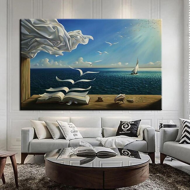 Mineral Mercantile Famous Oil Painting Salvador Dali Wall Art Canvas The Waves Book Sailboat Home Decoration Decor Rolled Canvas No Frame Unstretched #9400059