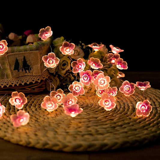 Mineral Mercantile LED String Light 2/3/4M LED Peach Blossom Fairy String Lights Battery Operated 20/30/40LEDs Christmas Outdoor Flower Shape Garden Wedding Decorative String Lamp #8618090