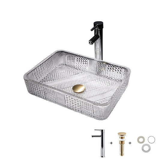 Mineral Mercantile The modern light luxury transparent art rectangular die-cast glass wash basin with faucet sink #8591807