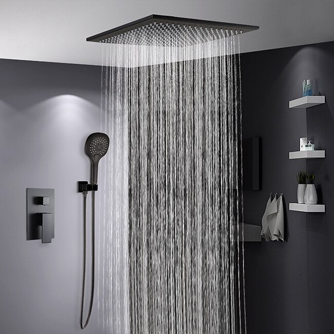 Mineral Mercantile Bathroom Ceiling Mounted Shower Faucet Set, High Flow Rain Shower Concealed Shower System with Multi Function Handheld Shower, Hot and Cold Water Switch Included #9735177