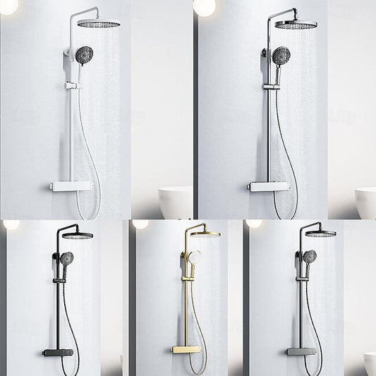 Mineral Mercantile Shower System / Thermostatic Mixer valve Set - Handshower Included Multi Spray Shower Waterfall Contemporary Electroplated Mount Outside Ceramic Valve Bath Shower Mixer Taps #11718612