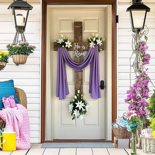 Mineral Mercantile Easter Cross Door Decorations Door Covers He is Risen Door Tapestry Door Curtain Decoration Backdrop Indoor/Outdoor Door Banner for Front Door Farmhouse #12157134