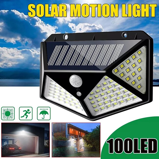 Mineral Mercantile Solar Wall Lights Outdoor 100LEDs 3 Modes 270 Lighting Angle Solar Motion Sensor Outdoor Lamp IP65 Waterproof Light Control Solar Wall Lamp Suitable for Garage Fence Deck Courtyard #9469966