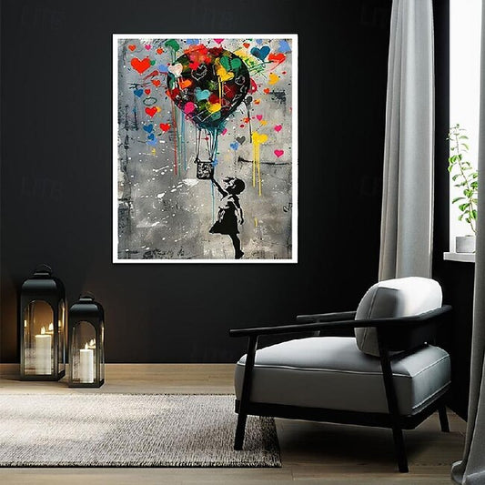 Mineral Mercantile Banksy Red Balloon Girl Painting handmade  Banksy Graffiti artwork oil painting pop art Wall Decor banksy girl colorful balloon canvas painting for bedroom living room artwork #17159687