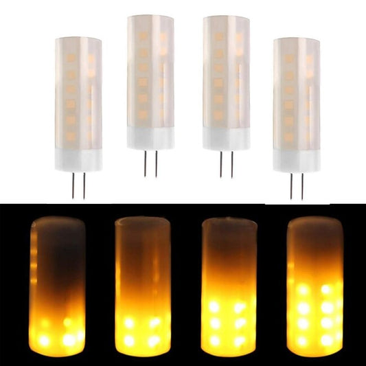 Mineral Mercantile 4PCS G4 Bi-pin Mini Flickering Flame LED Bulbs Ceramics Base 2W G4 LED Torch Fire for Halloween Christmas New Year Holidays 1600K DC12V #7713146