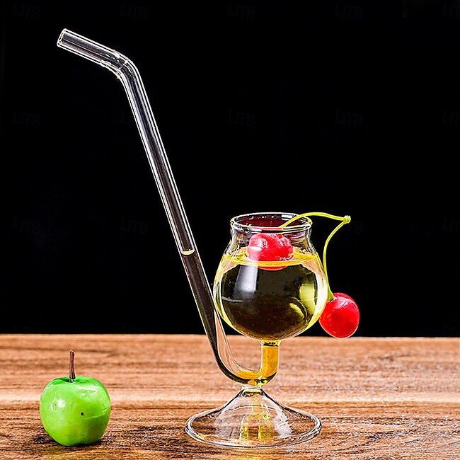 Mineral Mercantile Transparent Glass Pipe Cup – Creative Irregular Champagne Glass, High-Stem Cocktail Cup, Unique Barware for Home, Bar Counter & Cold Drink Shops #16602621