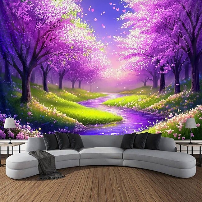 Mineral Mercantile Blacklight Tapestry Glow in the Dark Glow Party UV Reactive Blossom Trippy Misty Nature Landscape Hanging Tapestry Wall Art Mural for Living Room Bedroom #15303148