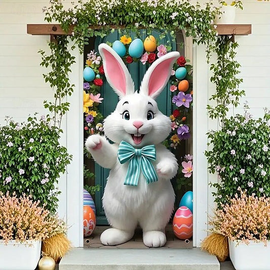 Mineral Mercantile Easter Door Decorations Door Covers Rabbit Eggs Door Tapestry Door Curtain Decoration Backdrop Indoor/Outdoor Door Banner for Front Door Farmhouse #9795519