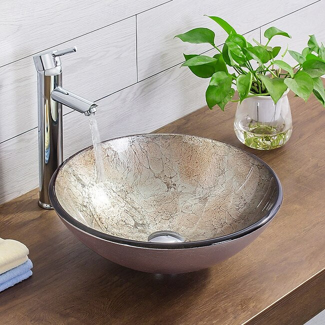 Mineral Mercantile Bathroom Vessel Sink with Faucet and Drain Combo Wash Basin Pool with Drain Pipe Countertop Bathroom Sink Bowl Tempered Glass Vanity Sink Bowl On The Top Vessel Bowl Sink #15358071